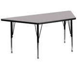 Commercial Grade 29''W x 57''L Trapezoid Grey Thermal Laminate Activity Table - Height Adjustable Short Legs