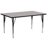 Commercial Grade 30''W x 72''L Rectangular Grey HP Laminate Activity Table - Standard Height Adjustable Legs