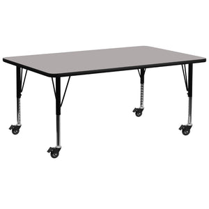 English Elm Commercial Grade Mobile 30''W x 72''L Rectangular Grey HP Laminate Activity Table - Height Adjustable Short Legs