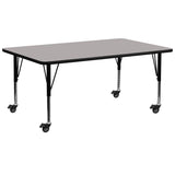 Commercial Grade Mobile 30''W x 72''L Rectangular Grey HP Laminate Activity Table - Height Adjustable Short Legs