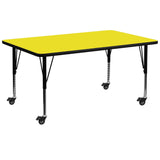 English Elm Commercial Grade Mobile 30''W x 72''L Rectangular HP Laminate Activity Table - Height Adjustable Short Legs