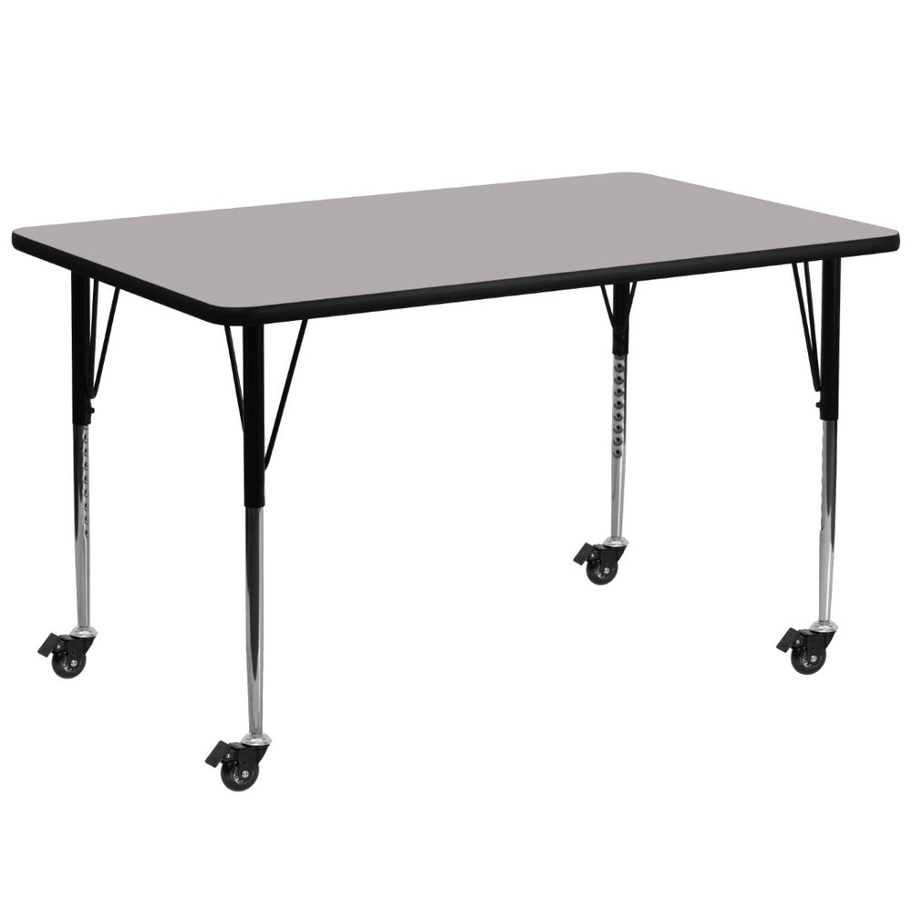 English Elm Commercial Grade Mobile 30''W x 72''L Rectangular Grey Thermal Laminate Activity Table - Standard Height Adjustable Legs