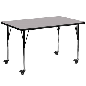 English Elm Commercial Grade Mobile 30''W x 72''L Rectangular Grey Thermal Laminate Activity Table - Standard Height Adjustable Legs