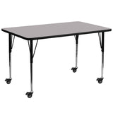 Commercial Grade Mobile 30''W x 72''L Rectangular Grey Thermal Laminate Activity Table - Standard Height Adjustable Legs