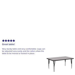 English Elm Commercial Grade 30''W x 72''L Rectangular Grey Thermal Laminate Activity Table - Height Adjustable Short Legs