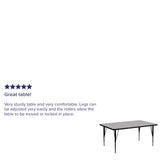 English Elm Commercial Grade 30''W x 72''L Rectangular Grey Thermal Laminate Activity Table - Height Adjustable Short Legs