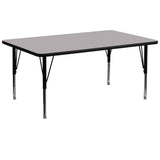 English Elm Commercial Grade 30''W x 72''L Rectangular Grey Thermal Laminate Activity Table - Height Adjustable Short Legs