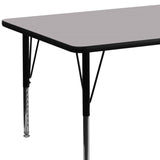 English Elm Commercial Grade 30''W x 72''L Rectangular Grey Thermal Laminate Activity Table - Height Adjustable Short Legs