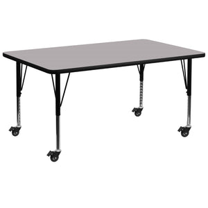 English Elm Commercial Grade Mobile 30''W x 72''L Rectangular Grey Thermal Laminate Activity Table - Height Adjustable Short Legs