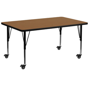 English Elm Commercial Grade Mobile 30''W x 72''L Rectangular Thermal Laminate Activity Table - Height Adjustable Short Legs