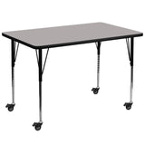 Commercial Grade Mobile 36''W x 72''L Rectangular Grey HP Laminate Activity Table - Standard Height Adjustable Legs