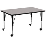 Commercial Grade Mobile 36''W x 72''L Rectangular Grey HP Laminate Activity Table - Height Adjustable Short Legs