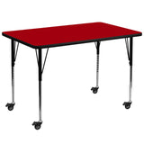 English Elm Commercial Grade Mobile 36''W x 72''L Rectangular Thermal Laminate Activity Table - Standard Height Adjustable Legs