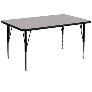 English Elm Commercial Grade 36''W x 72''L Rectangular Grey Thermal Laminate Activity Table - Height Adjustable Short Legs