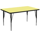 English Elm Commercial Grade 36''W x 72''L Rectangular Thermal Laminate Activity Table - Height Adjustable Short Legs