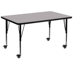 English Elm Commercial Grade Mobile 36''W x 72''L Rectangular Grey Thermal Laminate Activity Table - Height Adjustable Short Legs