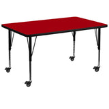 English Elm Commercial Grade Mobile 36''W x 72''L Rectangular Thermal Laminate Activity Table - Height Adjustable Short Legs