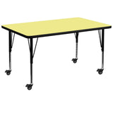 English Elm Commercial Grade Mobile 36''W x 72''L Rectangular Thermal Laminate Activity Table - Height Adjustable Short Legs