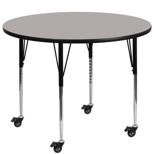 English Elm Commercial Grade Mobile 42'' Round Grey HP Laminate Activity Table - Standard Height Adjustable Legs