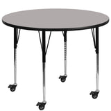 Commercial Grade Mobile 42'' Round Grey HP Laminate Activity Table - Standard Height Adjustable Legs