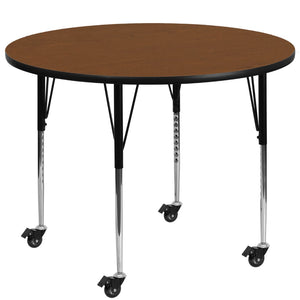 English Elm Commercial Grade Mobile 42'' Round HP Laminate Activity Table - Standard Height Adjustable Legs