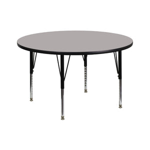 English Elm Commercial Grade 42'' Round Grey HP Laminate Activity Table - Height Adjustable Short Legs