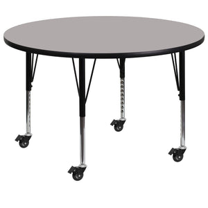 English Elm Commercial Grade Mobile 42'' Round Grey HP Laminate Activity Table - Height Adjustable Short Legs