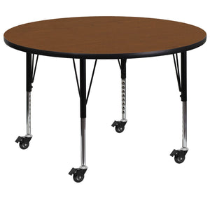 English Elm Commercial Grade Mobile 42'' Round HP Laminate Activity Table - Height Adjustable Short Legs