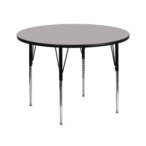 English Elm Commercial Grade 42'' Round Grey Thermal Laminate Activity Table - Standard Height Adjustable Legs