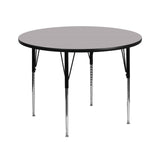 English Elm Commercial Grade 42'' Round Grey Thermal Laminate Activity Table - Standard Height Adjustable Legs