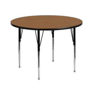 English Elm Commercial Grade 42'' Round Thermal Laminate Activity Table - Standard Height Adjustable Legs