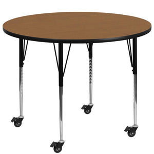 English Elm Commercial Grade Mobile 42'' Round Thermal Laminate Activity Table - Standard Height Adjustable Legs