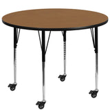 Commercial Grade Mobile 42'' Round Thermal Laminate Activity Table - Standard Height Adjustable Legs