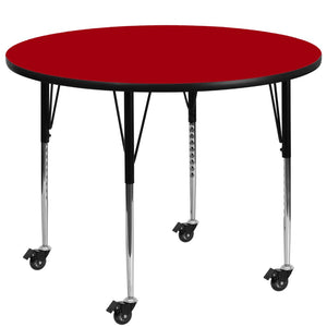 English Elm Commercial Grade Mobile 42'' Round Thermal Laminate Activity Table - Standard Height Adjustable Legs