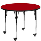 English Elm Commercial Grade Mobile 42'' Round Thermal Laminate Activity Table - Standard Height Adjustable Legs