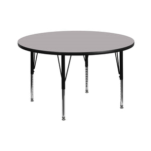 English Elm Commercial Grade 42'' Round Grey Thermal Laminate Activity Table - Height Adjustable Short Legs