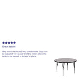 English Elm Commercial Grade 42'' Round Grey Thermal Laminate Activity Table - Height Adjustable Short Legs