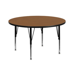 English Elm Commercial Grade 42'' Round Thermal Laminate Activity Table - Height Adjustable Short Legs