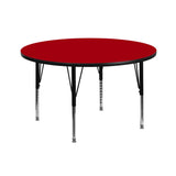 English Elm Commercial Grade 42'' Round Thermal Laminate Activity Table - Height Adjustable Short Legs