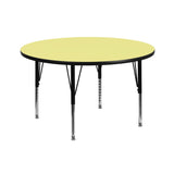 English Elm Commercial Grade 42'' Round Thermal Laminate Activity Table - Height Adjustable Short Legs