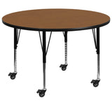 Commercial Grade Mobile 42'' Round Thermal Laminate Activity Table - Height Adjustable Short Legs