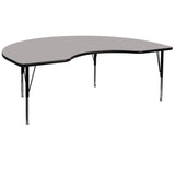 Commercial Grade 48''W x 72''L Kidney Grey HP Laminate Activity Table - Height Adjustable Short Legs