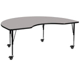 Commercial Grade Mobile 48''W x 72''L Kidney Grey HP Laminate Activity Table - Height Adjustable Short Legs