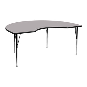 English Elm Commercial Grade 48''W x 72''L Kidney Grey Thermal Laminate Activity Table - Standard Height Adjustable Legs