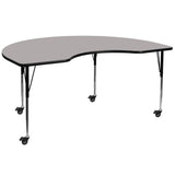 Commercial Grade Mobile 48''W x 96''L Kidney Grey HP Laminate Activity Table - Standard Height Adjustable Legs