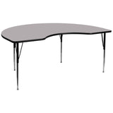 Commercial Grade 48''W x 96''L Kidney Grey Thermal Laminate Activity Table - Standard Height Adjustable Legs