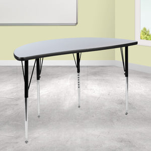 English Elm Commercial Grade 47.5" Half Circle Wave Flexible Collaborative Thermal Laminate Activity Table - Standard Height Adjustable Legs