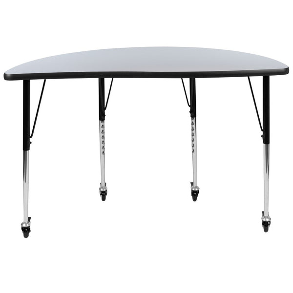 English Elm Commercial Grade Mobile 47.5" Half Circle Wave Flexible Collaborative Laminate Activity Table - Standard Height Adjustable Legs