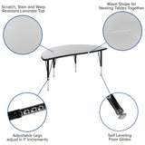 English Elm Commercial Grade 47.5" Half Circle Wave Flexible Collaborative Thermal Laminate Activity Table - Height Adjustable Short Legs