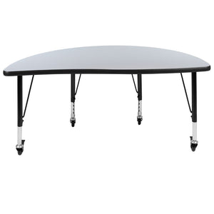 English Elm Commercial Grade Mobile 47.5" Half Circle Wave Flexible Collaborative Thermal Laminate Activity Table - Height Adjust Short Legs